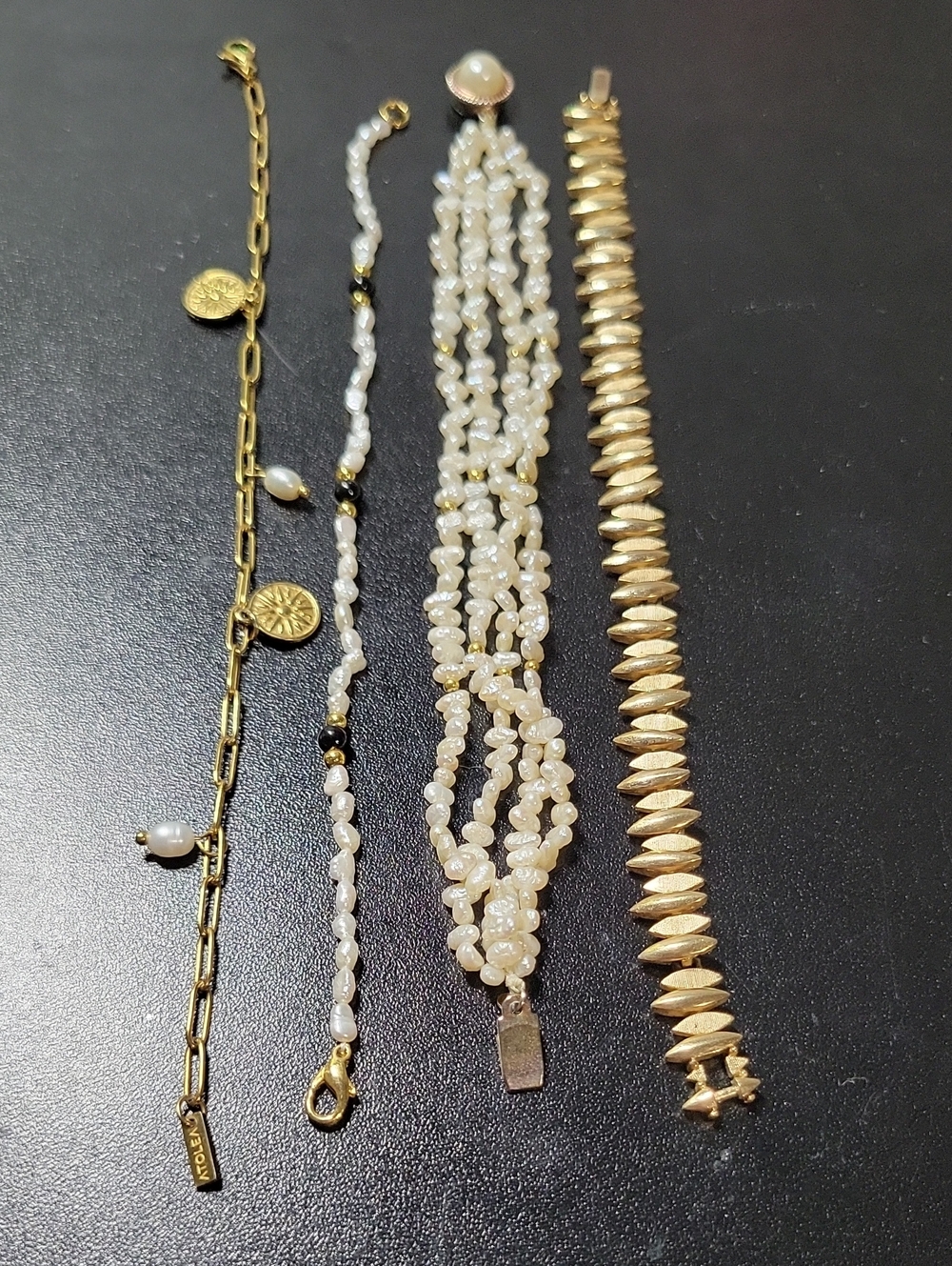 Trifari Gold and White Pearl Multi-Strand Bracelet Set